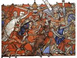 The Israelites drive the Benjaminites before them outside Gibeah - picture from a medieval book of Old Testament scenes, c.AD 1250